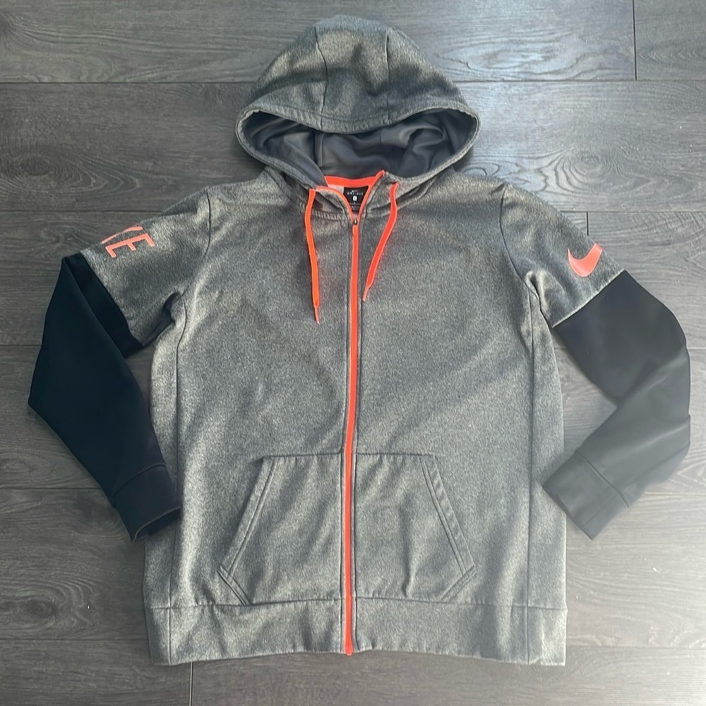 Unisex Nike gray orange coral black gray Dri-FIT zip up hoodie, jacket size L